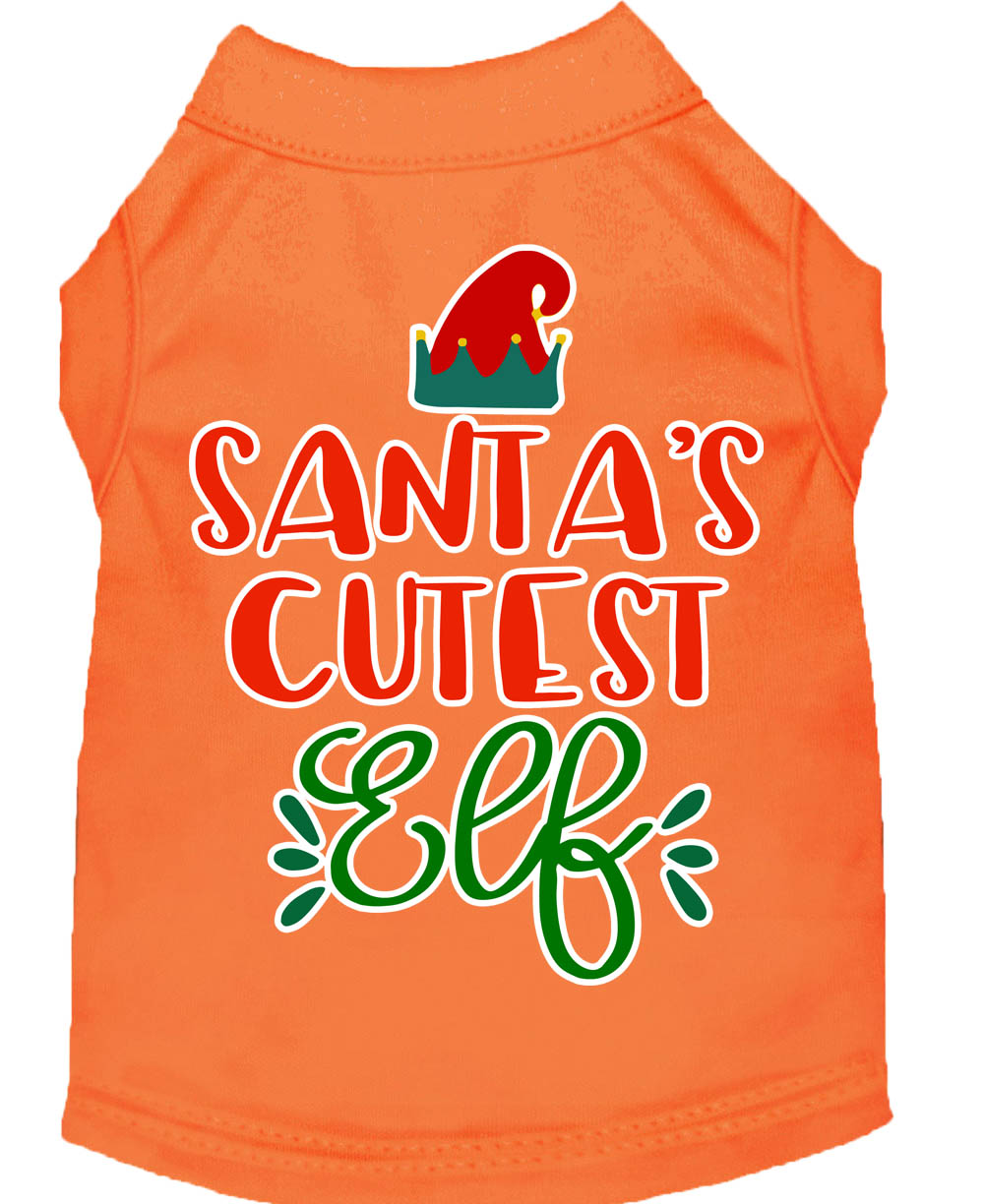 Santa's Cutest Elf Screen Print Dog Shirt Orange Sm